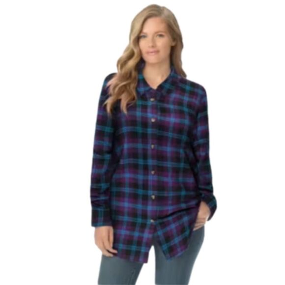 100% cotton blue and purple plaid flannel 2X 26/28 - Picture 1 of 6